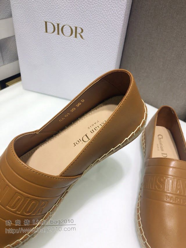 DIOR女鞋 迪奧2021專櫃新款Granville草編漁夫鞋 Dior字母logo平底懶人鞋  naq1534